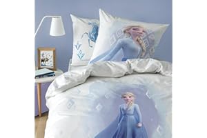OMYDREAM Disney Home Frozen 2 Element Parure de lit Enfant | 100% Coton | Oeko-TEX | Housse de Couette 140x200cm + 1 Taie d'oreiller 63x63cm | Imprimé Fille | Blanc (Blanc, 140x200+63x63cm)