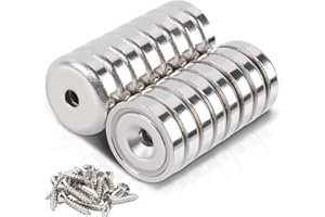 MIN CI 16 Stück Magnete mit Loch, 20x6mm Neodym Magnete Stark Magnet Groß Starke Magneten Schrauben Flach Magnete für Magnettafel Küche Werkzeuge Schlüssel Topfmagnet