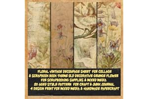 floral vintage decoupage sheet for collage &scrapbook book theme old decorative grunge flower for scrapbooking supplies &mixed media 20 aged style ... & handmade papercraft: patterened for craft