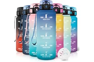 Motswedi Gourde 1,5l, Anti-Fuite, Gourde Sport, avec Marqueur de Temps, Bouteille d'eau, Réutilisable, Bouteille, pour Sport, Randonnée, Yoga, Fitness, Bleu Vert