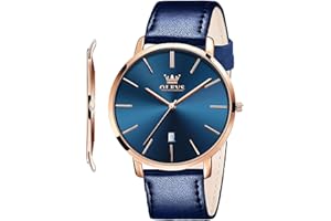 OLEVS Mens Wrist Watches Ultra Thin 6.5mm Minimalist Business Dress Waterproof & Date & Leather Strap Slim Watches for Men
