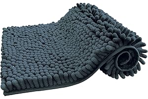 PAULA HOME TEXTIL HOGAR Y DECORACION Paula Home - Alfombra de Baño Chenilla de Pelo Largo | Antideslizante, Gruesa, Extra Suave y Absorbente | 100% Microfibra para Ducha y Bañera | Mod. Shaggy (Gris Oscuro, 50x70cm)