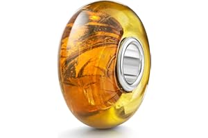 MATERIA by Matthias Wagner Glas Bead Glitzer Anhänger orange gold Glasperle für Beads Armband mit Silber Hülse 1442