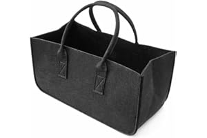 Eastuy Felt Firewood Logs Storage Basket Carrier Bag, Log Bag Carrier Firewood Holder, Felt Firewood Basket, Fireplace Wood Bag, Log Holder with Carrying Handles for Outdoor Camping, Black