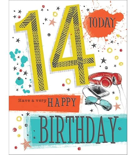 Jonny Javelin Geburtstagskarte Zum 14. Geburtstag Für Jungen – Mit Kerzen, Sternen & Glitzer-Finish