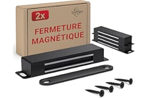 LouMaxx Aimant Porte Placard - Force de Maintien 25kg - Lot de 2 en Acier Inoxydable Noir - Aimants Cuisine - Fermeture de Porte Magnétique – Fermeture Aimantée Magnétique pour une Forte Tenue