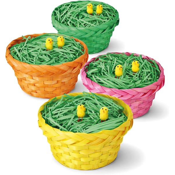 12 Cestini Pasquali In Cartone Fai Da Te Per Bambini - 4 Design (Pulcino, Coniglio, Uovo, Agnello) Con Manici - 3