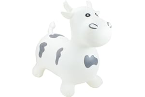 Happy Hopperz Inflatable Bouncy Animal with Grippable Ears/Horns, Easy to Clean Space Hopper for Indoor and Outdoor Play, Bouncing Toy, Pump Included, 12 Months-5 Years, Big Face White Bull