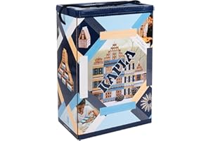 Die 200er Box Winter von KAPLA®: 200 Plättchen aus naturbelassenem Pinienholz, Davon 140 x naturfarben und 20x hellblau, 20x dunkelblau und 20x Weiss