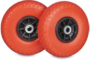 Relaxdays 2X Sackkarrenrad, 3.00-4 Zoll, 260 x 85 mm, pannensichere Vollgummireifen, 20mm Achse, bis 80 kg, rot-schwarz
