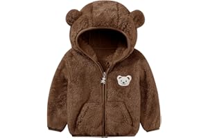 Naiyafly Baby Boys Girls Fleece Jackets with Hood Zip Up Cute Bear Coats Fall Winter Warm Fuzzy Jacket with Ear Newborn Outwear for Toddler Infant Boys Girls 0-6 6-12 12-18 18-24 Months 2T 3T