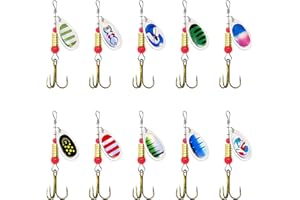 Luxvara Lot de 10 Leurre Peche, Leurres de Pêches en Métal, Cuillères à Paillettes avec Appât Dur, Appâts Spinner avec Boîte Transparente, Spinnerbait pour Brochet, Perche, Truite, Sandre
