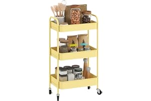 HOMCOM 3-tier Storage Trolley on Wheels, Metal Storage Cart, Rolling Ultility Cart with 3 Mesh Baskets for Living Room, Kitchen, Yellow