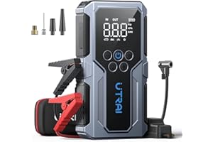 UTRAI Avviatore Batteria Auto con Compressore 150PSI/18W Ricarica Rapida 3.0, 4000A Booster Avviamento Auto/Moto per 12V Veicoli a Motore (8.5L Benzina/6.5L Diesel), Avviatore Emergenza con Torcia