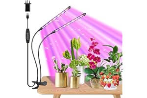 CZOUMU Black LED Plant Grow Light: Full-Spectrum, 2-Head with Clips. Features Automatic on/Off Timer (6/12/16h), 3 Spectral Modes, 10-Level dimming. Flexible swan Neck Design, Ideal for Indoor Plant Growth.