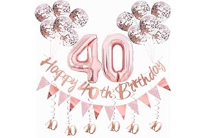 IGONE 40th Birthday Decorations for Women Rose Gold Birthday Decoration Kit Include Happy 40th Birthday Banner,Triangle Flag Banner And Confetti Latex Balloons,Foil Hanging Swirls,Foil Balloons