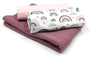 VmG-Store Musselin + Baumwollstoff Set farblich abgestimmt Double Gauze Stoff 100% Baumwollstoff Tex Standard 100 + GOTS (Set09 Pastell Regenbögen Weiß)