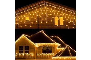 CORST 3M Outdoor Icicle Lights Christmas Window Curtain Light Outside Ice Lights Battery Powered Hanging Fairy Light Twinkle Light for Indoor Room Gazebo Decor(Warm White)