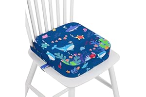 wooshwa Trona de Viaje, Alzador Elevador Silla para Niños Comer para Bebé Lavable con 2 Correas Ajustables y Base Antideslizante Asiento Elevador (Animales Marinos)