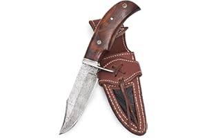 BIGCAT ROAR Coltello da caccia in damasco fatto a mano - Coltello da caccia a lama fissa con fodero e manico in legno di noce - Coltello da scuoio EDC da 25,4 cm - Bear Hunter