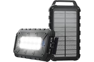 TOENNESEN Solar Powerbank 26800mAh PD 15W Tragbares Solarladegerät mit Solarpanel USB C Outdoor Wasserdichtes Externer Akku mit LED-Licht und 3 Ausgängen für Smartphones Tablets Camping und mehr, Schwarz