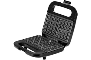 MPM MGO-39M Macchina per 2 Cialde Belghe Spesso, Waffle Maker, Piastre Antiaderenti, Temperatura Automatica, Alloggiamento Inox, 1000W, Nero/Acciaio Inossidabile, 2 Gofres