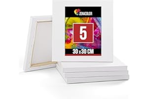 Zenacolor Toile Peinture 30x30 - Lot de 5 Encadrées - Blanche, Vierge, 100% Coton - Pour Peinture Acrylique, Huile, Gouache