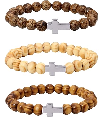 Bracciale Rosario Croce Bogjiru - Perline Legno Regolabile Unisex - Foto 13