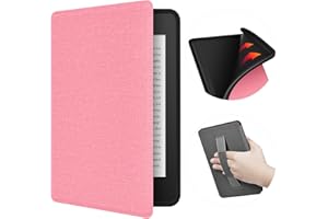 ERUNTO Custodia per il nuovissimo Kindle da 6 pollici (versione 2022), Cover in TPU con trama in tessuto e cintura sul retro, Cover magnetica con funzione sveglia/sonno intelligente(Rosa)