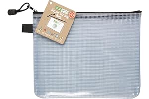 eco-eco A5 95% Recycled Super Strong Bag, Waterproof Mesh Tuff Bag, Reinforced, Black Zip Closure eco038 Clear