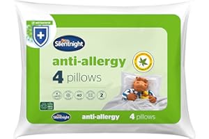 Silentnight Anti-Allergy Pillows 4 Pack – Soft Medium Support Anti Bacterial, Bed Hotel Pillows for Back, Stomach and Side Sleepers – Machine Washable and Hypoallergenic Bounce Back Pillows, White