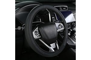 LIUQOBN Black steering wheel covers，leather steering wheel cover Soft non-slip Breathable Steering Wheel Cover, Car Interior Cover Universal Size 38cm（15inch）