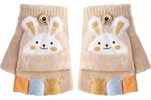 Zolunu Kids Fingerless Gloves Winter Warm Convertible Flip Top Gloves Soft Knit Lining and Elastic Cute Cartoon for Kids Boy Girls 7-10 Years