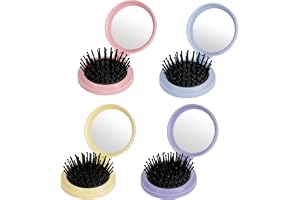 LIUCONGBD 4 stycken vikbara hårborstar med liten spegel, rund mini hårborste, reseborste, vikbar borste för kvinnor och män, bärbar hårkam hårmassage kam (modell 2)