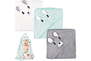 Funmo Cape De Bain Bébé Garcon 3Pcs Serviette Éponge,Douces & Absorption Forte,80 x 80cm Peluche De Corail De Haute Qualité, Cape De Bain 0-5 Ans (Vert) (A) (A) (A) (A)