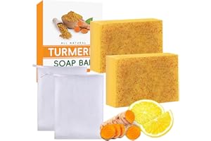 ELALRAU Turmeric Soap, Kojisäure-Seife, Kurkuma Seifenstück, Vitamin C Seifenstück für Gesicht und Körper, Entfernen Dunkler Flecken, Porenverkleinerung, Tiefenreinigung, Feuchtigkeitsspendend (2×100g)