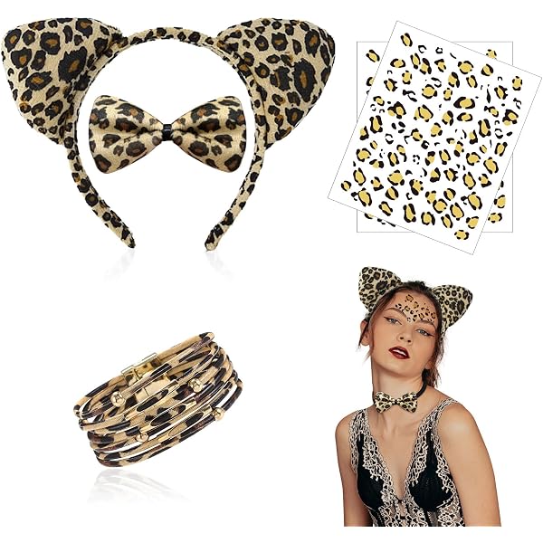 Set Fasce Orecchie Leopardo Per Cosplay - Con Coda E Papillon, Per Feste E Halloween - Foto 2
