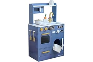 Teamson Kids Cuisine Bleue Little Chef en Bois avec Potager Miniature, évier, Four, Machine à Laver et 9 Accessoires Inclus pour Enfants
