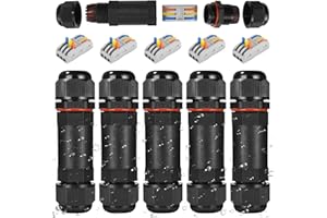 Cexovo IP68 Wasserdichte Kabelverbinder,Kabelverbinder Wasserdicht mit 3-Polig Abzweigdose Wasserdicht Verbindungsmuffe Erdkabel Abzweigdose für Ø9-12mm Kabeldurchmesser (5er-Pack,Schwarz)