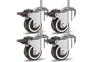 GBL Heavy Duty Swivel Casters with 4 Brakes + Screws - 50mm M10 x 25mm Up to 200kg - Pack of 4 No Floor Marks Silent Caster for Furniture - Rubberized Trolley Wheels - Silver Casters