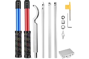 ENERHUB Drechseleisen Set 4 Stück, Drechselwerkzeuge für Holz mit Hartmetall-Schneidplatten, 2 Stoßfester Softgrip-Griff aus EVA und 4 Ersatzklingen, für die Skulptur auf Holz (Blau Rot)