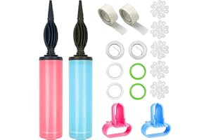 LHOEST Balloon Pump Hand 2 Pack, High Efficiency Baloon Pump, Durable Plastic Ballon Pump with Glue Dots and Knotter, Portable Balloon Inflator for Wedding Birthday Parties Decorations