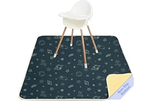 Unicorn Castle Tapis de Chaise Haute Enfant 107x117cm, Tapis Imperméable Lavable Antidérapant, Splash Mat Pliable et Portable pour Divers Repas et Protection du Sol,Dark Blue