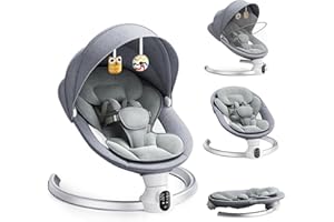 IXDREGAN Bluetooth Elektrische Babyschaukel, Upgrade 5-Punkte Geschirr Elektrische Babywippe mit 5 Geschwindigkeiten 3 Timer und 10 Musik, Mobiler APP/Fernbedienung/IMD Panel-Steuerung Babywippen (Hellgrau)