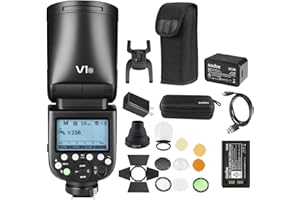 Godox V1-N Flash Speedlite, 76Ws 2.4G High-Speed Sync 1/8000s 2600mAh Li-ion Battery Round Head V1 Speedlight with AK-R1 for Nikon