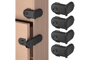 REDTRON Zamki do szafek dla dzieci z podwójnym wyłącznikiem bezpieczeństwa (4 sztuki, czarne), nietoksyczne zamki do szafek dla dzieci, zamki do szuflad, drzwi, łatwe w montażu z klejem 3M