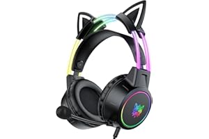 Katzenohr Gaming Kopfhörer mit abnehmbaren Ohren, RGB, 7.1 Surround Sound – Over-Ear-Kopfhörer mit Mikrofon, Leicht & Komfortabel für Kinder/Erwachsene, kompatibel mit PC, PS4/PS5, Xbox One Series