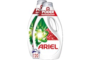 Ariel Detergente Lavadora Liquido, 120 Lavados 4x(23+7), Jabon Quitamanchas, Mas Poder Extra Quitamanchas, Limpieza Profunda
