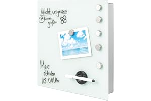 ‎BREMERMANN bremermann Schlüsselkasten XL mit Glasfront, beschreibbar, 13 Haken, 6 Magnete, 1 Marker, 1 Marker-Halter, Korpus aus Metall grau pulverbeschichtet (Weiß)