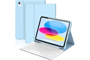 KBCASE Coque Clavier pour iPad A16 11/10 Ème Generation (11 Pouces 2025/10.9 Pouces 2022), Étui Keyboard Bluetooth sans Fil pour iPad 10eme/11eme A16 avec Porte Crayon AZERTY Français,Blu